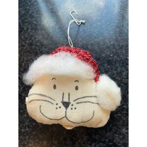 Vtg 1970's Detroit Artist Mary Ewald Pen & Ink Art Cat Christmas Ornament Red